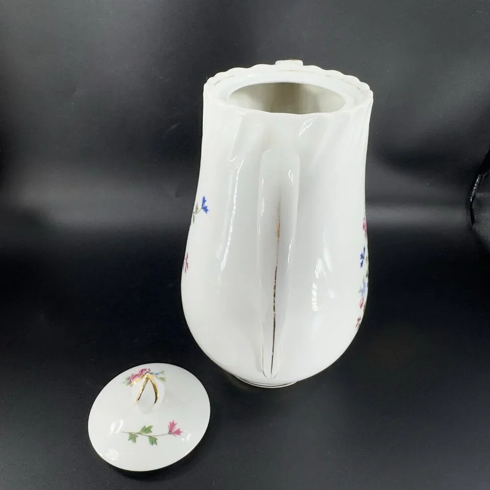 Louis Lourioux LE FAUNE Porcelain Teapot Carafe Coffee Pot France Floral Vintage
